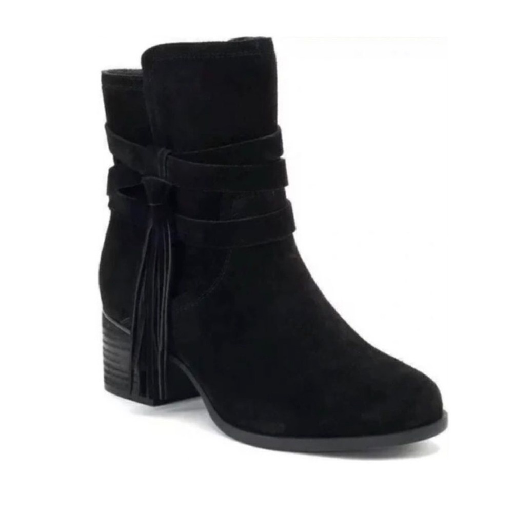 Koolaburra by UGG Women's Kenz Ankle Booties 8.5 Black Suede‎ Tassel Block Heel